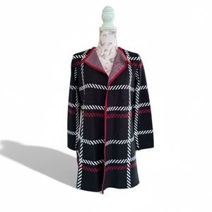 Black label Evan Picone Herringbone Plaid Open Cardigan